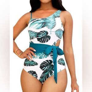 Adisputent One Piece Swimsuit Cutout Padded Vintage Sexy One Shoulder Size L